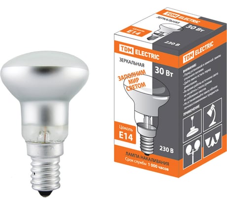 Зеркальная лампа накаливания TDM ELECTRIC R39-30 Вт-230 В-Е14 SQ0332-0025