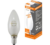 Лампа накаливания свеча матовая TDM ELECTRIC 60 Вт-230 В-Е14 SQ0332-0019