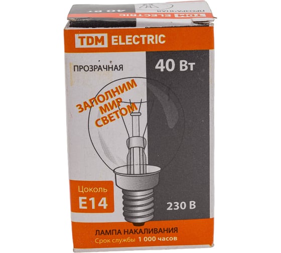 Лампа накаливания шар прозрачный TDM 40 Вт-230 В-Е14 SQ0332-0001