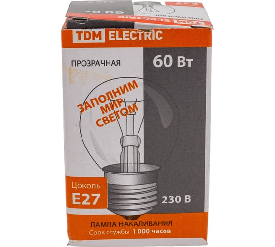 Лампа накаливания шар прозрачный TDM ELECTRIC 60 Вт-230 В-Е27 SQ0332-0004