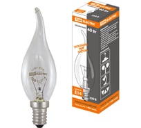 Лампа накаливания свеча на ветру прозрачная TDM ELECTRIC 40 Вт-230 В-Е14 SQ0332-0015
