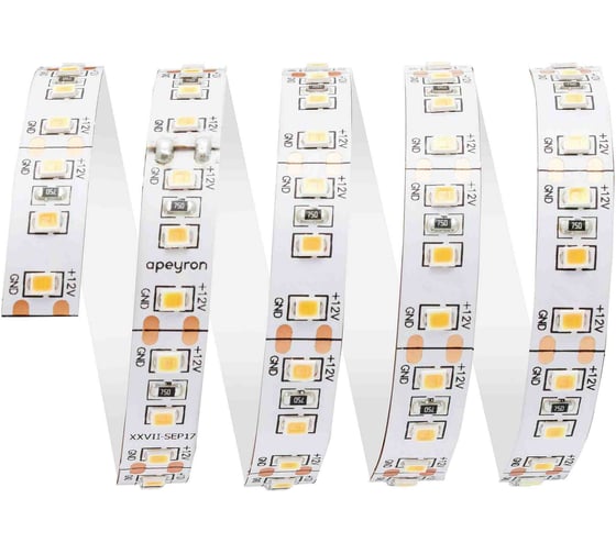 Светодиодная лента Apeyron 12В, 12Вт/м, smd2835, 120д/м, IP20, 1300Лм/м, 4000К 00-131