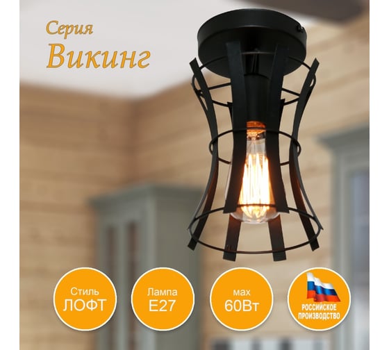 Потолочный светильник ЭЛЕТЕХ Викинг 111 черн.муар НПБ 01-60-109 Е27 ИМ 1005405101 1