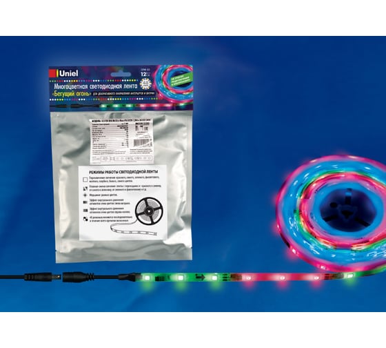 Светодиодная лента Uniel 5050-30LED/m-10mm-IP65-DC12V-7.2W/m-5M-RGB SMART ULS-F20 UL-00001860