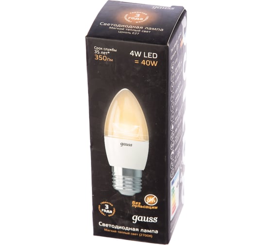 Светодиодная лампа LED E27 4W 2700К Gauss Candle Crystal Clear 103202104