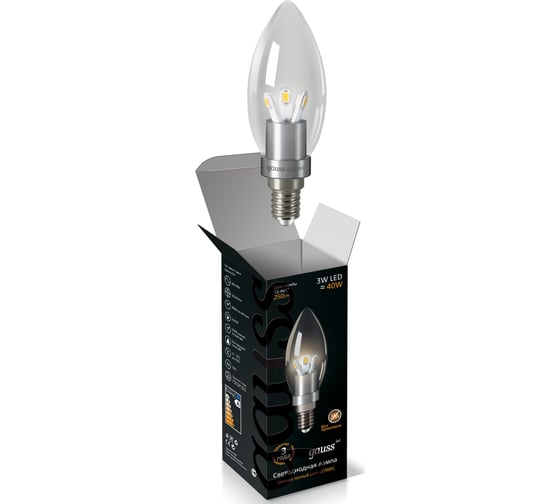 Светодиодная лампа LED 3W E14 2700K Gauss Candle Crystal clear HA103201103