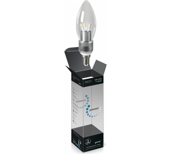 Диммируемая светодиодная лампа LED 5W E14 4100K Gauss Candle Crystal Clear HA103201205-D