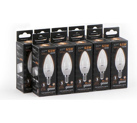 Лампа Gauss LED Candle E14 6.5W 100-240V 2700К SQ 103101107
