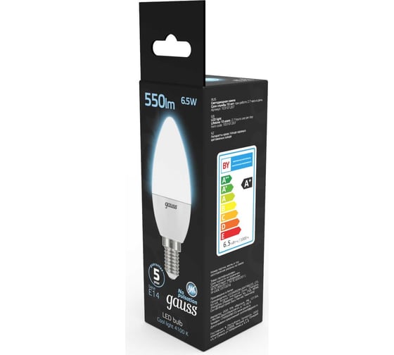 Лампа Gauss LED Candle E14 6.5W 100-240V 4100К SQ 103101207