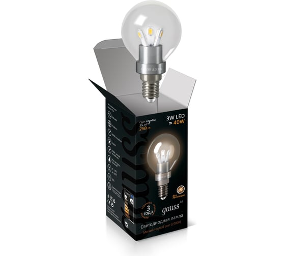 Светодиодная лампа Gauss LED Globe Crystal Clear 3W E14 2700K HA105201103