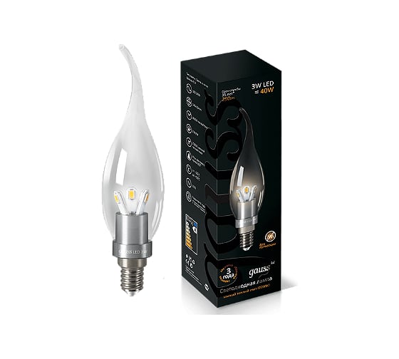 Светодиодная лампа LED 3W E14 2700K Gauss Candle Tailed Crystal Clear HA104201103