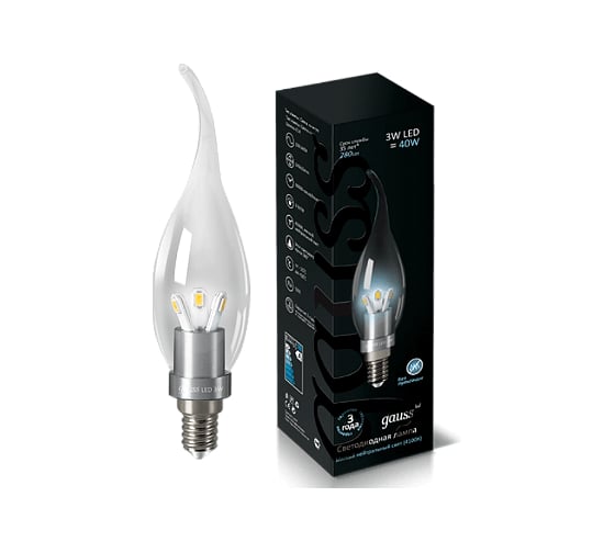 Светодиодная лампа LED 3W E14 4100K Gauss Candle Tailed Crystal Clear HA104201203 1