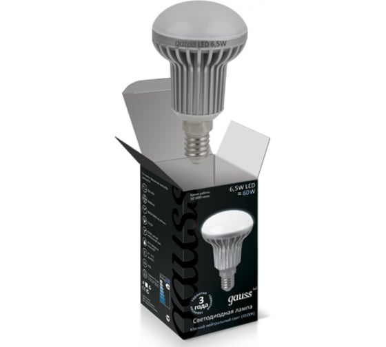 Зеркальная лампа Gauss LED R50 E14 6.5W 4100K FROST EB106101207 1