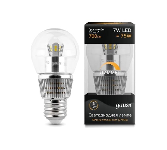 Светодиодная лампа Gauss LED Globe Crystal Clear 7W E27 2700K HA105202107-D