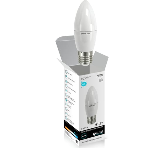 Светодиодная лампа Gauss LED Elementary Candle 6W E27 4100K LD33226 1