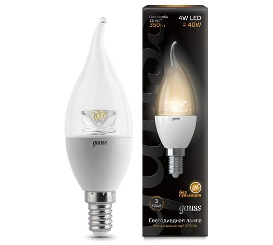 Светодиодная лампа Gauss LED Candle Tailed Crystal Clear E14 4W 2700K 104201104 1