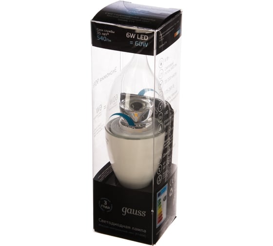 Лампа Gauss LED Candle TaiLED Crystal Clear E14 6W 4100K диммируемая 104201206-D