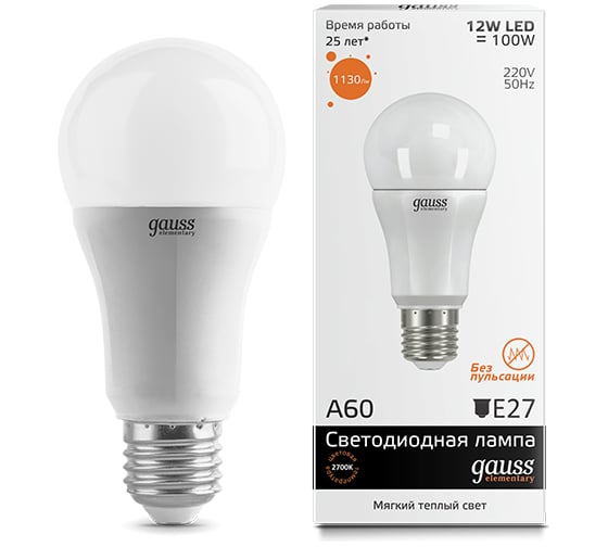 Светодиодная лампа Gauss LED Elementary Globe 12W A60 E27 2700K LD23212