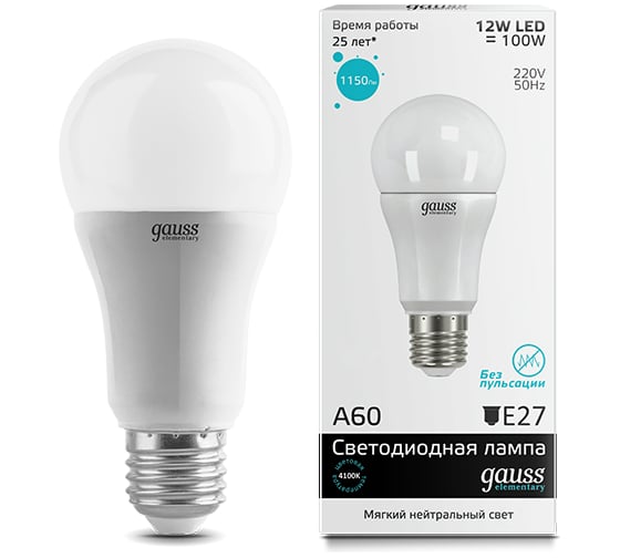 Светодиодная лампа Gauss LED Elementary Globe 12W A60 E27 4100K LD23222