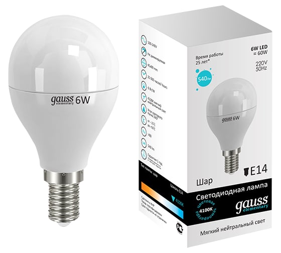 Светодиодная лампа Gauss LED Elementary Globe 6W E14 4100K LD53126 1