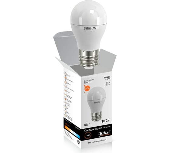 Светодиодная лампа Gauss LED Elementary Globe 6W E27 2700K LD53216