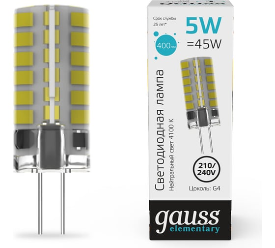 Лампа Gauss Elementary g9 ac150-265v 3w 210lm 4100k силикон LED 18923