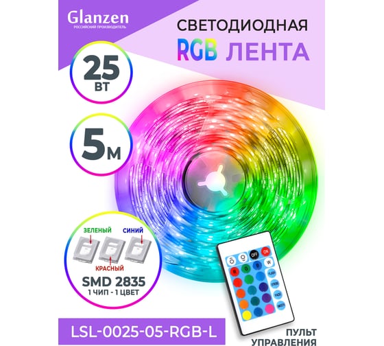 Набор светодиодной rgb ленты GLANZEN 5 м LSL-0025-05-RGB-L КА-00008620