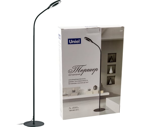 Напольный торшер Uniel светодиодный ulm-t610 7w/4500k/dim black UL-00010177
