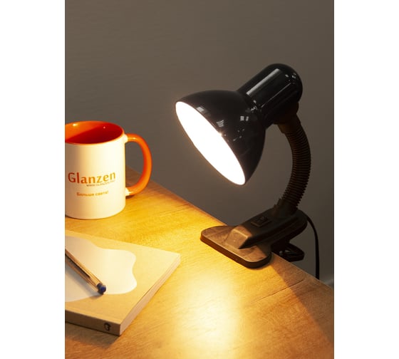 Настольный светильник GLANZEN Е27 на прищепке черный DL-0001-40-C-black КА-00008679