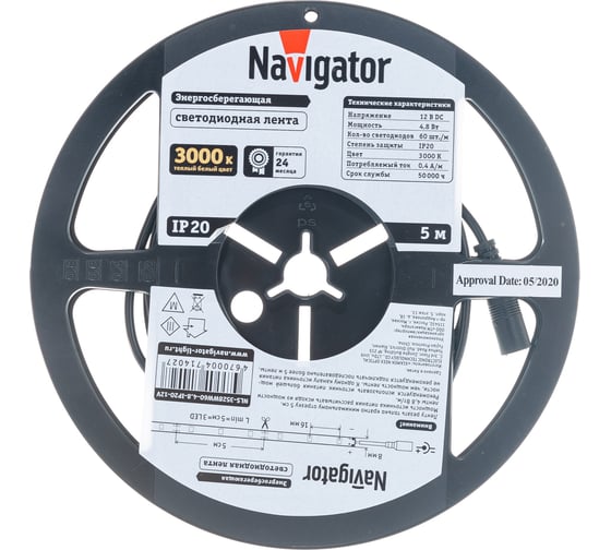 Лента Navigator СД 71 402 NLS-3528WW60-4.8-IP20-12V R5 5 м 71402 1