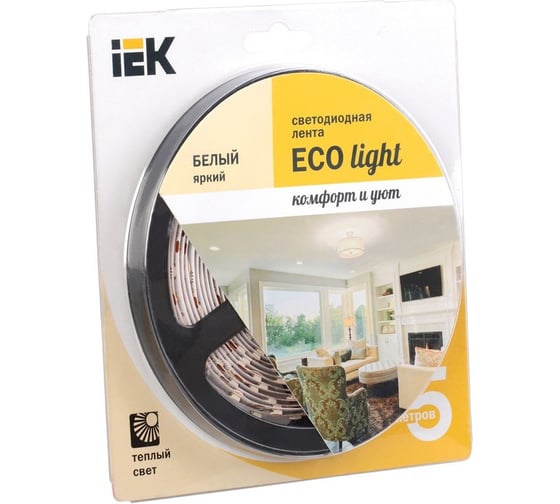 Светодиодная лента IEK ECO LED LSR-3528WW60-4.8-IP65-12V уп.5м тепл. бел. LSR1-1-060-65-1-05 302227