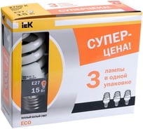 Компактная люминесцентная лампа КЭЛP-FS Е27 15Вт 2700К ПРОМОПАК уп.3шт IEK ECOLIGHT LLEP25-27-015-2700-T3-S3 261554