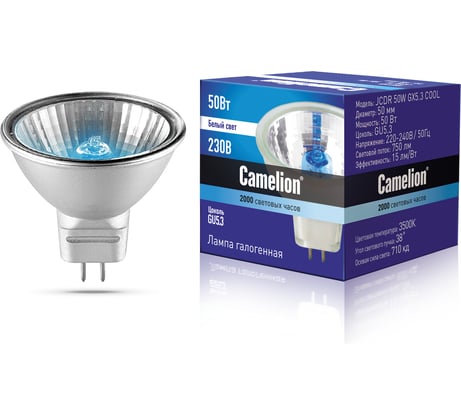 Галогенная лампа с защитным стеклом JCDR 50W 220V 50mm COOL Camelion 11470