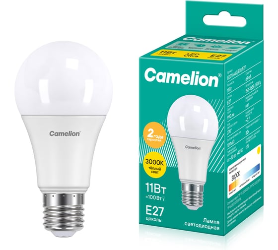 Светодиодная лампа 11Вт 220В Camelion LED11-A60/830/E27 12035