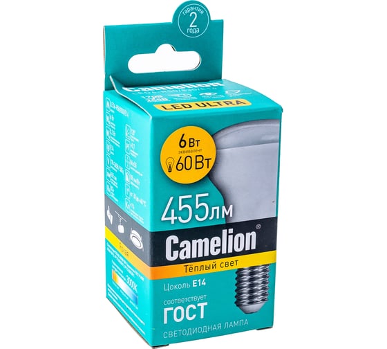 Светодиодная лампа 6Вт 220В Camelion LED6-R50/830/E14 11658