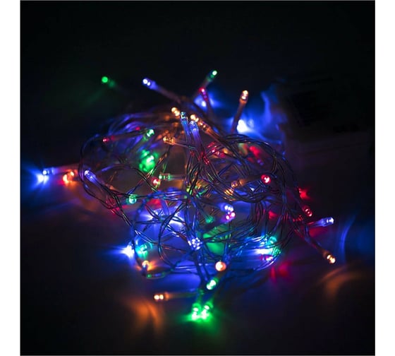 Уличная электрогирлянда Золотая сказка Нить, IP44, 100 LED, 8 м, многоцветная, батарейки, 591292