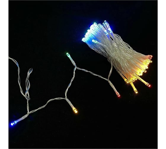 Уличная электрогирлянда Золотая сказка Нить, IP44, 100 LED, 8 м, многоцветная, батарейки, 591292
