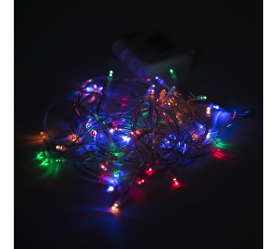Уличная электрогирлянда Золотая сказка Нить, IP44, 60 LED, 6 м, многоцветная, батарейки, 591291