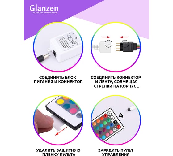 Набор светодиодной rgb ленты GLANZEN 5 м LSL-0070-05-RGB КА-00008619