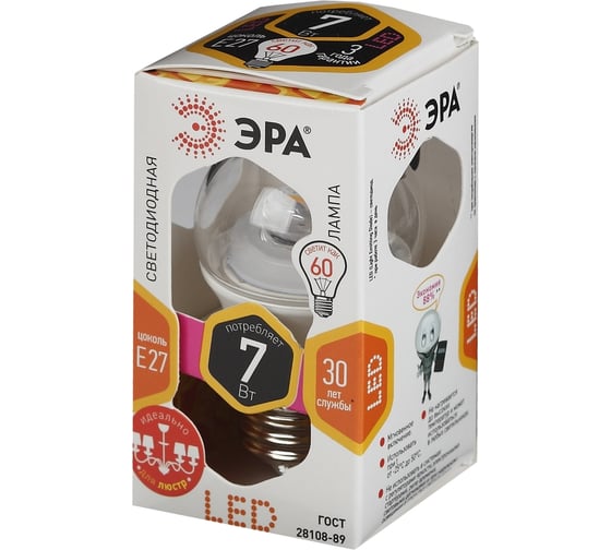 Светодиодная лампа ЭРА LED smd P45-7w-827-E27-Clear Б0017243