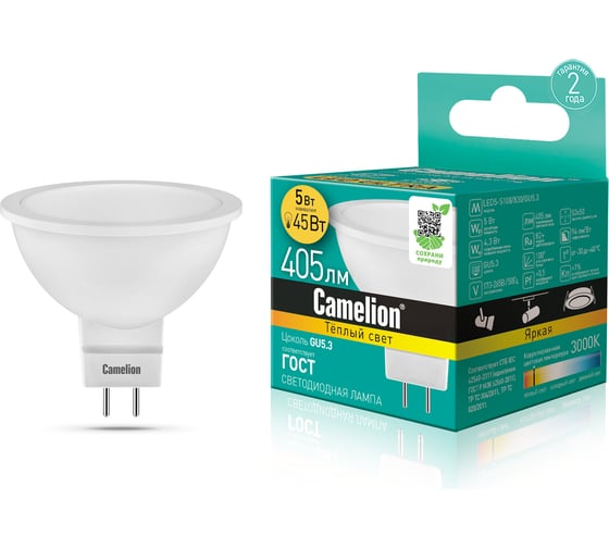 Светодиодная лампа JCDR 5Вт 220В Camelion LED5-S108/830/GU5.3 12041