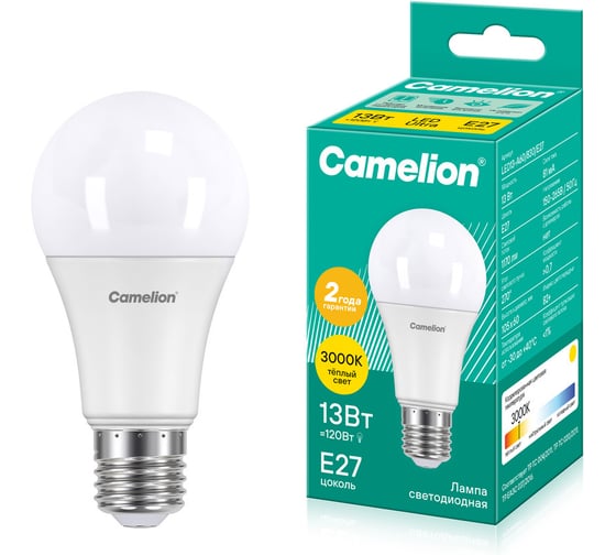 Светодиодная лампа 13Вт 220В Camelion LED13-A60/830/E27 12045