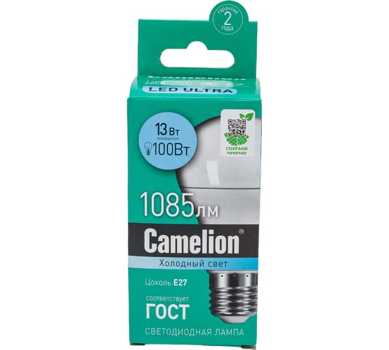 Светодиодная лампа 13Вт 220В Camelion LED13-A60/845/E27 12046