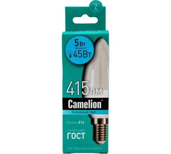 Светодиодная лампа 5Вт 220В Camelion LED5-C35/845/E14 12032