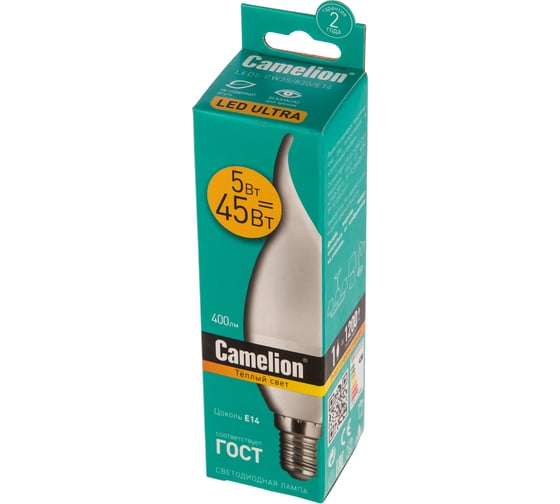 Светодиодная лампа 5Вт 220В Camelion LED5-CW35/830/E14 12033