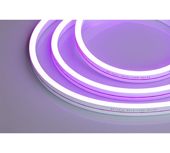 Неоновая светодиодная лента MAKSILED 5м, 8x16мм, 12В, 10.5Вт/м, 100 led/m, ip33, рез 10мм (силикон), сиреневый, ML-NF-10-8mm-Lilac