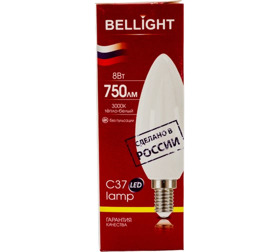 Светодиодная лампа BELLIGHT LED C37 220V/8W/E14 3000K 750Lm 86170886