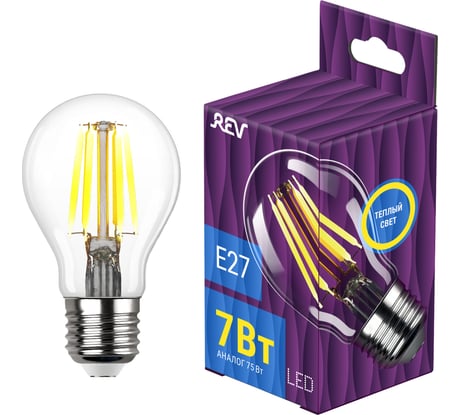 Светодиодная лампа LED Filament  A60 E27 7W 695Лм, 2700K, теплый свет REV 32353 2