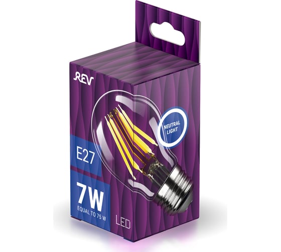 Светодиодная лампа LED A60 E27 7W 730 Лм, 4000K, холодный свет REV PREMIUM FILAMENT 32354 9