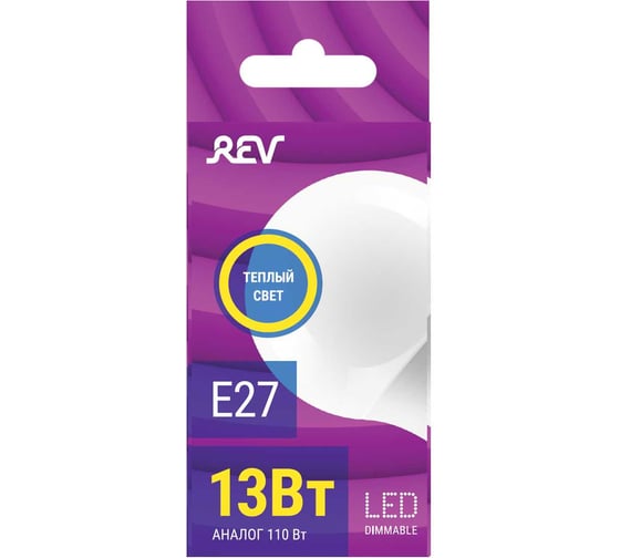 Светодиодная диммируемая лампа LED A60 Е27 13W 1100Лм, 2700K, теплый свет REV PREMIUM DIMMABLE 32381 5